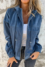 Teal Hooded Jacket Featuring Zipper and Adjustable Drawstring