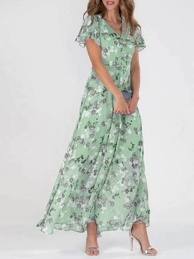 Chic Floral Chiffon Gown