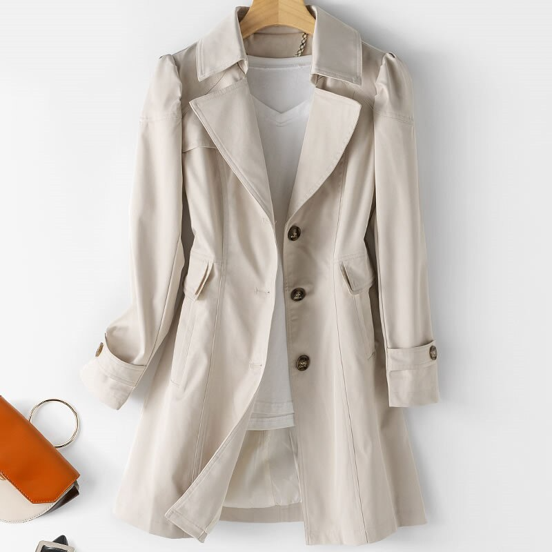 Women's Padded Shoulder One-Button Trench Jacket