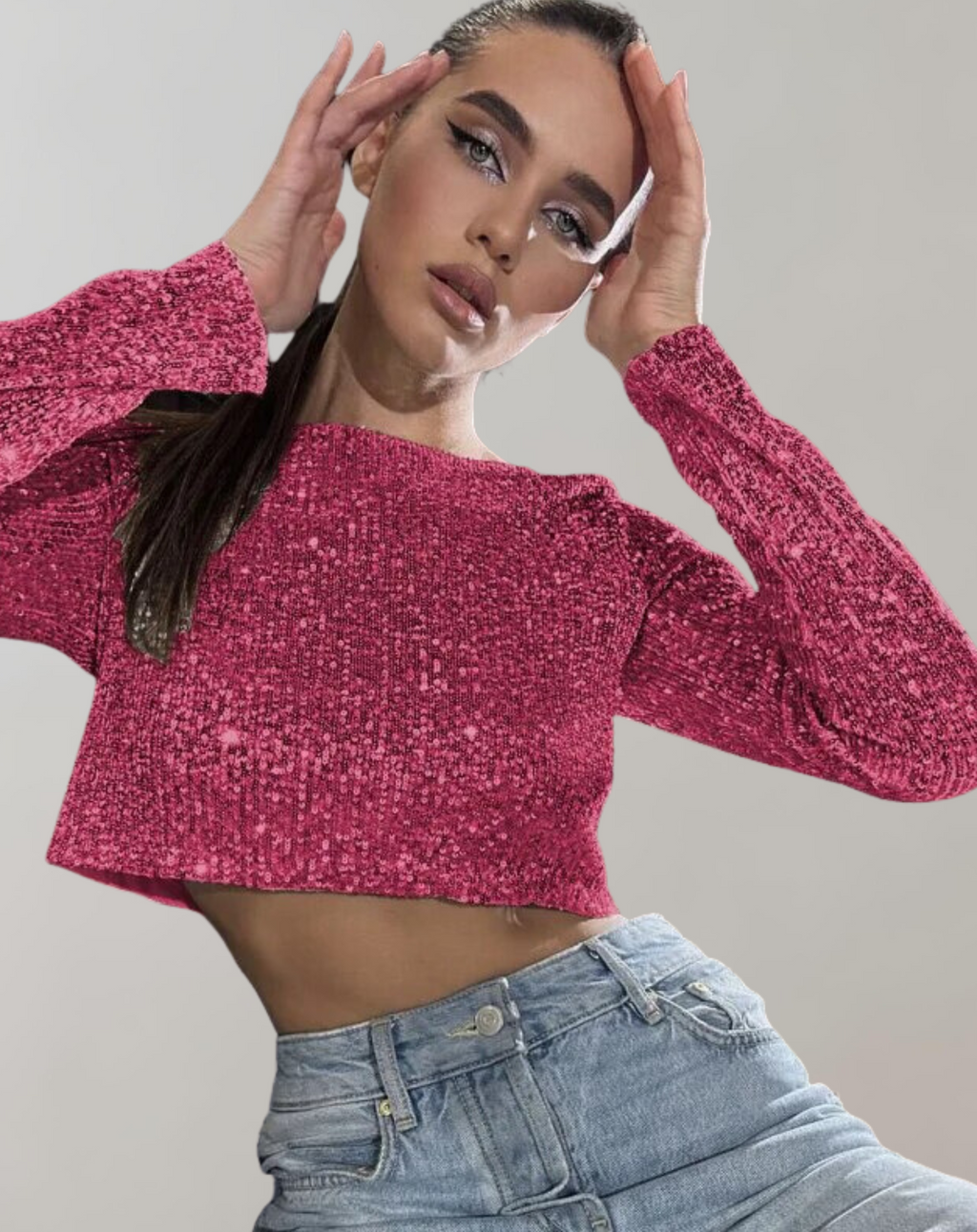 Women's Shimmering Sequin Cropped Top