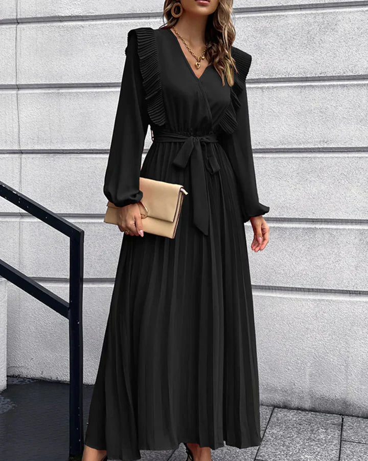 Chic Pleated V-Neck Maxi Dress - Perfect for Any Event
