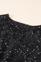 Chic Black Glitter Dress Featuring Graceful Mesh Overlay
