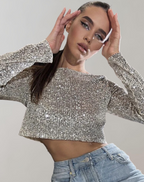 Women's Shimmering Sequin Cropped Top