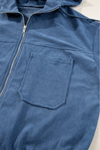 Teal Hooded Jacket Featuring Zipper and Adjustable Drawstring