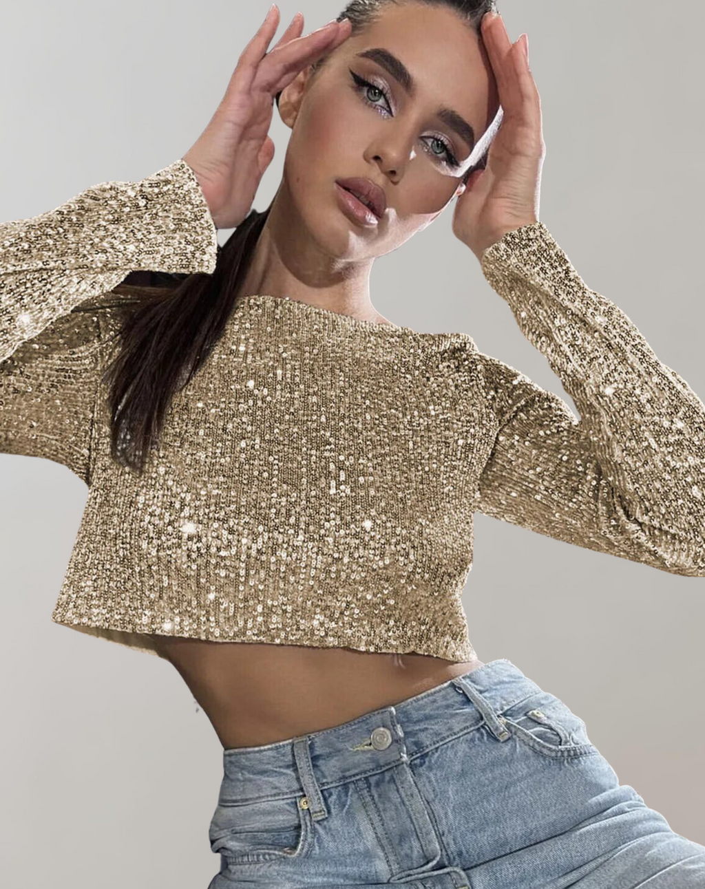 Women's Shimmering Sequin Cropped Top