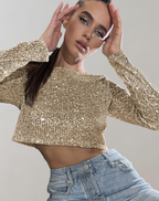 Women's Shimmering Sequin Cropped Top