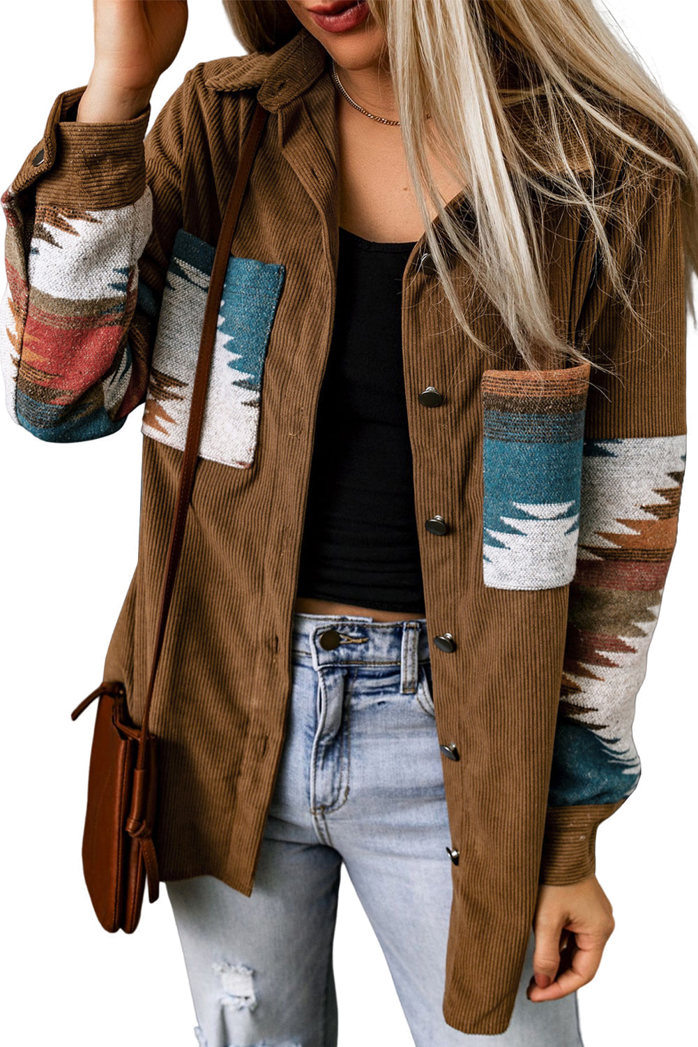 Aztec-Patterned Corduroy Jacket