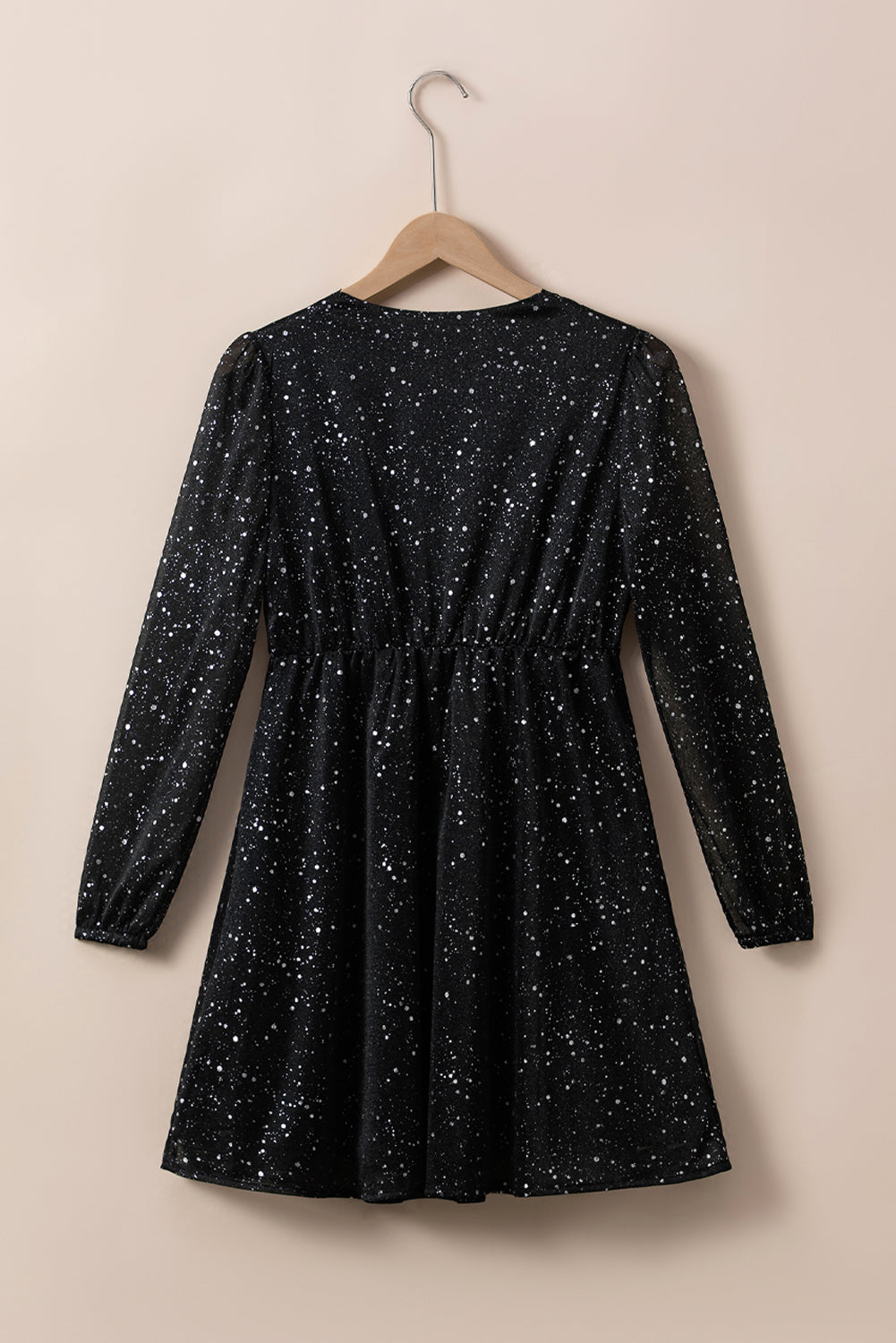Chic Black Glitter Dress Featuring Graceful Mesh Overlay