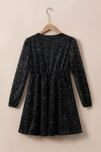 Chic Black Glitter Dress Featuring Graceful Mesh Overlay