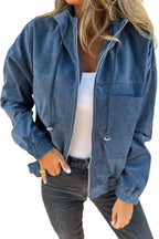 Teal Hooded Jacket Featuring Zipper and Adjustable Drawstring