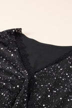 Chic Black Glitter Dress Featuring Graceful Mesh Overlay