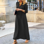 Chic V-Neck Maxi Dress with Elbow-Length Sleeves for Summer