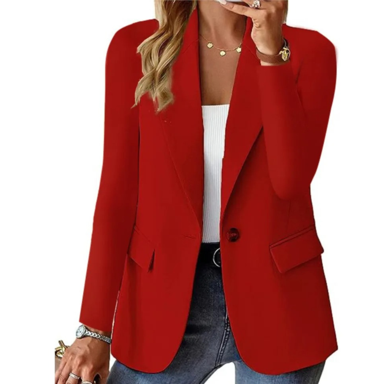 Women's Button-Up Blazer with Practical Pockets
