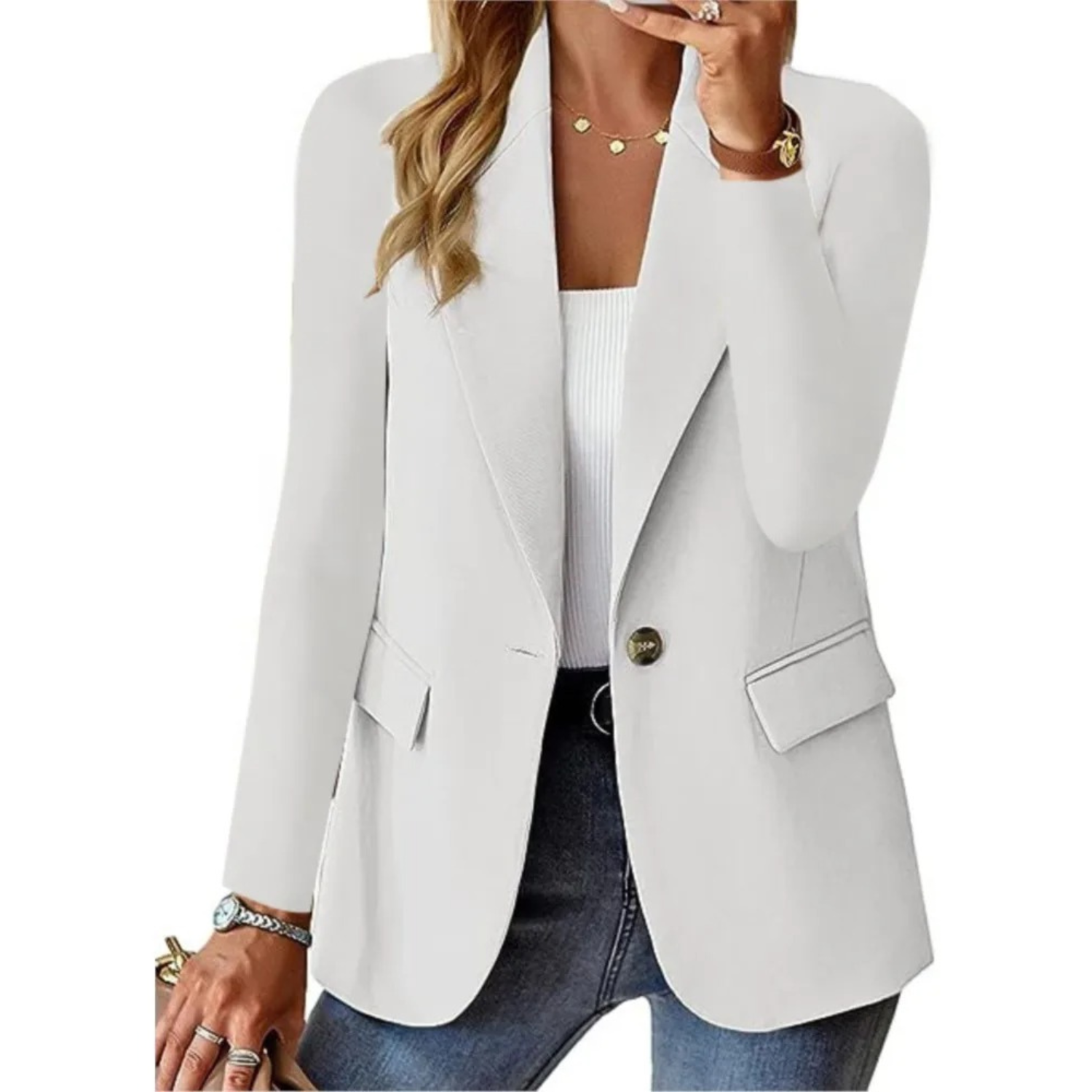 Women's Button-Up Blazer with Practical Pockets