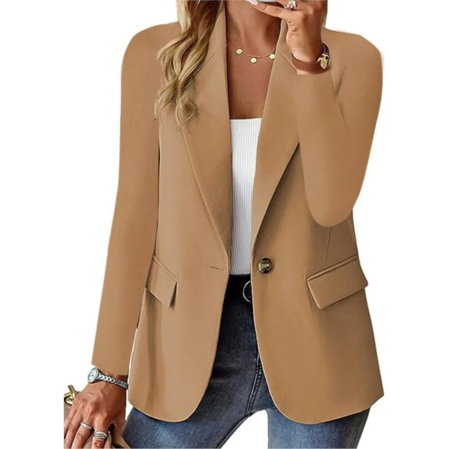 Women's Button-Up Blazer with Practical Pockets