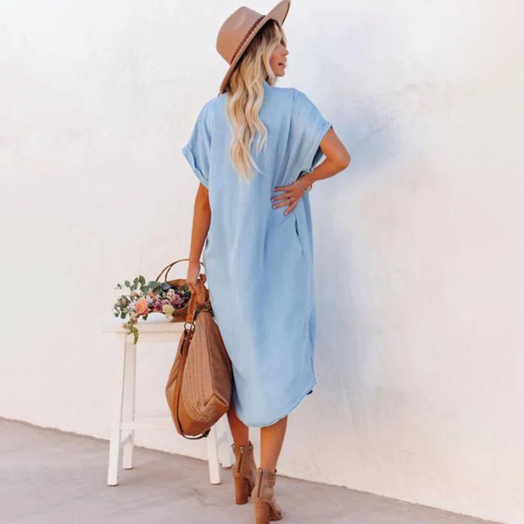 Short Sleeve Denim Dress - Ayla