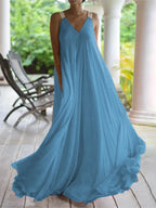 Chloë - Women's Sleeveless V-Neck Boho Maxi Dress for Summer, Solid Color, Relaxed Fit