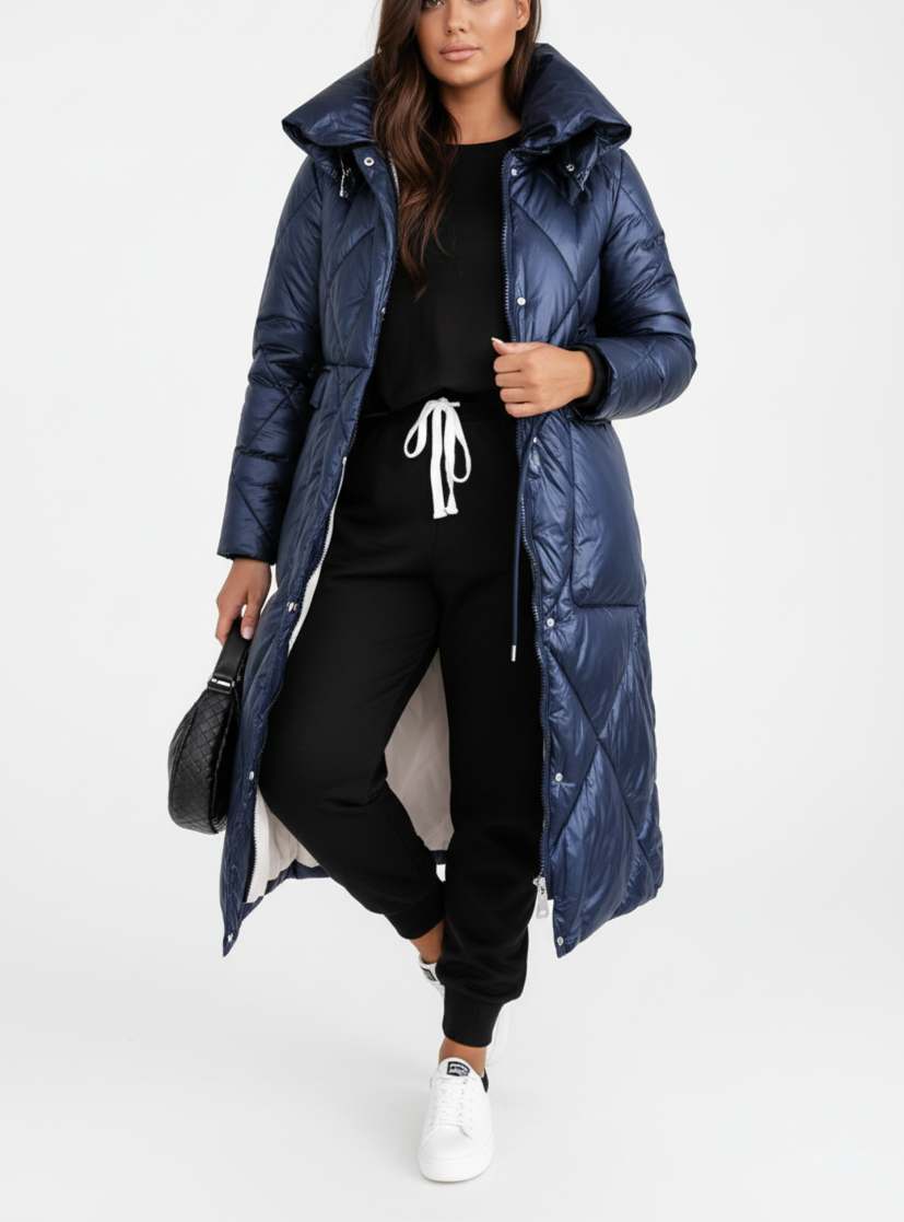 Grace - Stylish Long Puffer Jacket for Plus Size Women with Stand-Up Collar