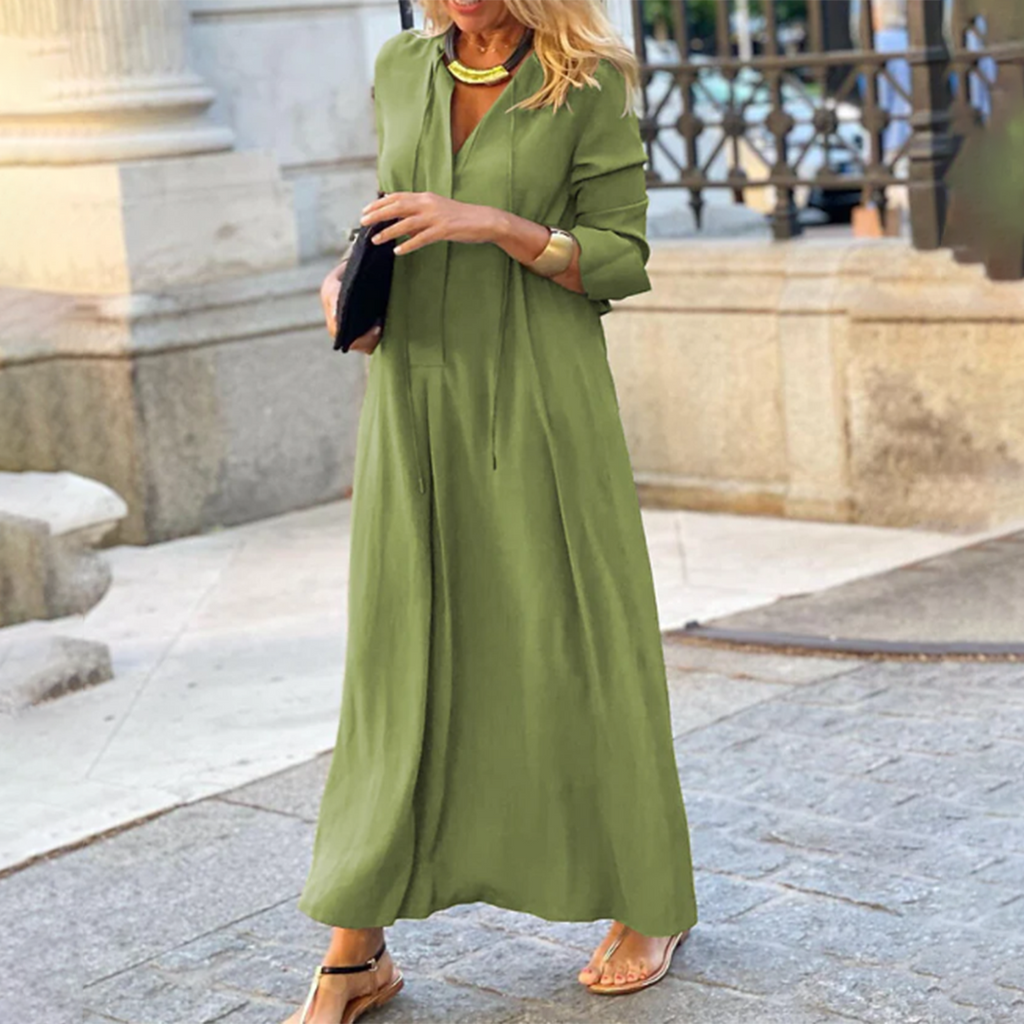 Chic V-Neck Maxi Dress with Elbow-Length Sleeves for Summer