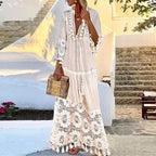 Bohemian Lace and Fringe Maxi Dress