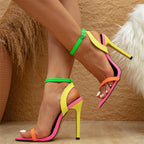 Striking High-Heel Sandals Featuring Vibrant Neon Straps