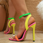 Striking High-Heel Sandals Featuring Vibrant Neon Straps