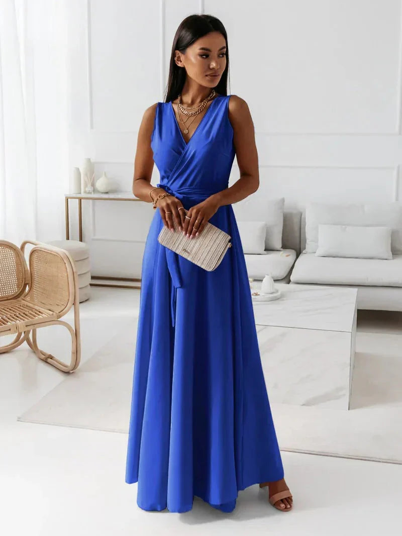 Women's Solid V-Neck Maxi Dress