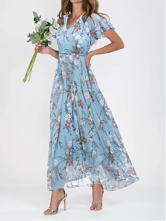 Chic Floral Chiffon Gown