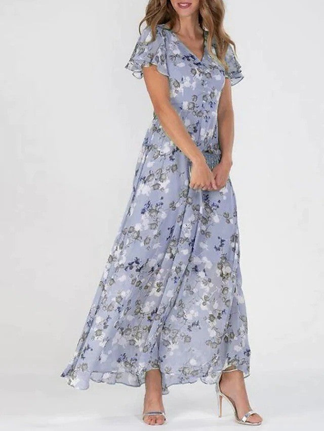 Chic Floral Chiffon Gown