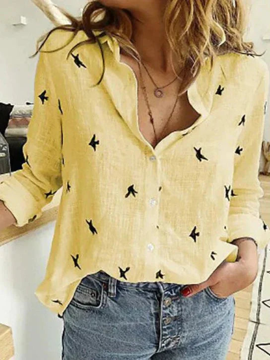 Chic Long-Sleeve Cotton Blouse for Women