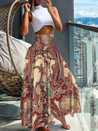 Chic High-Waisted A-Line Skirt with Elastic Waist and Elegant Flow