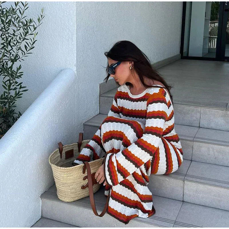Chic Striped Knit Maxi Dress