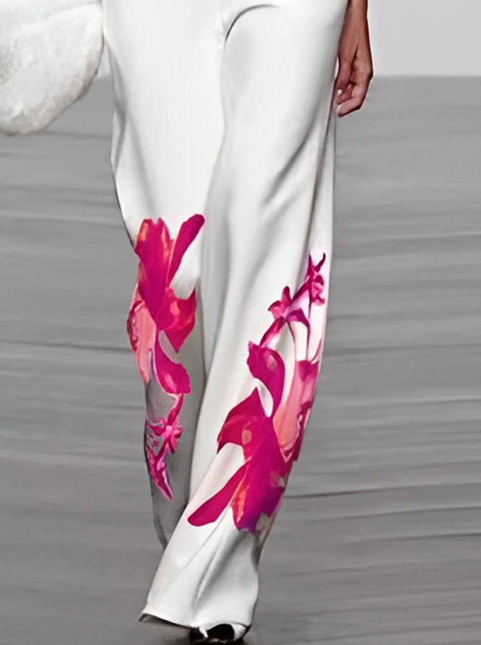 Floral Print Turtleneck and Wide-Leg Pant Ensemble