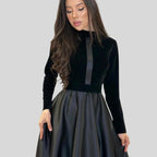 Chic Velvet Turtleneck Dress with Flared Hemline