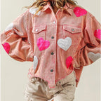 Heart-Embellished Corduroy Jacket with Sequin Details