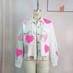 Heart-Embellished Corduroy Jacket with Sequin Details