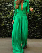 Retro-Style Women's Jumpsuit with Adjustable Stretch Waist