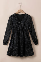 Chic Black Glitter Dress Featuring Graceful Mesh Overlay