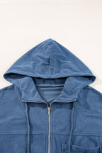 Teal Hooded Jacket Featuring Zipper and Adjustable Drawstring