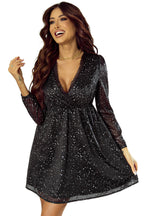 Chic Black Glitter Dress Featuring Graceful Mesh Overlay