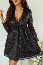 Chic Black Glitter Dress Featuring Graceful Mesh Overlay