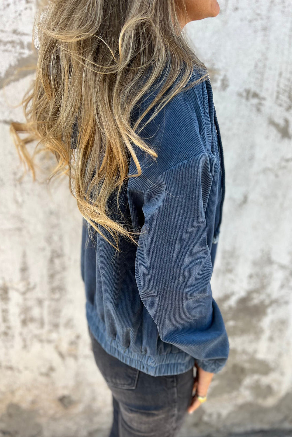 Teal Hooded Jacket Featuring Zipper and Adjustable Drawstring