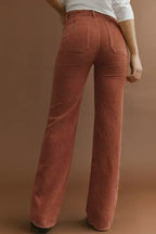 High-Waisted Corduroy Pants with Square Pockets