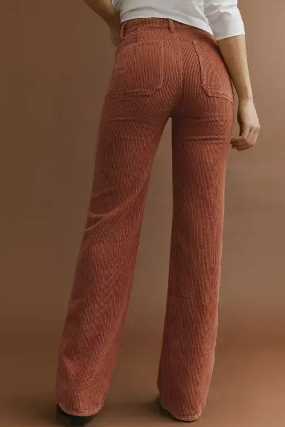High-Waisted Corduroy Pants with Square Pockets