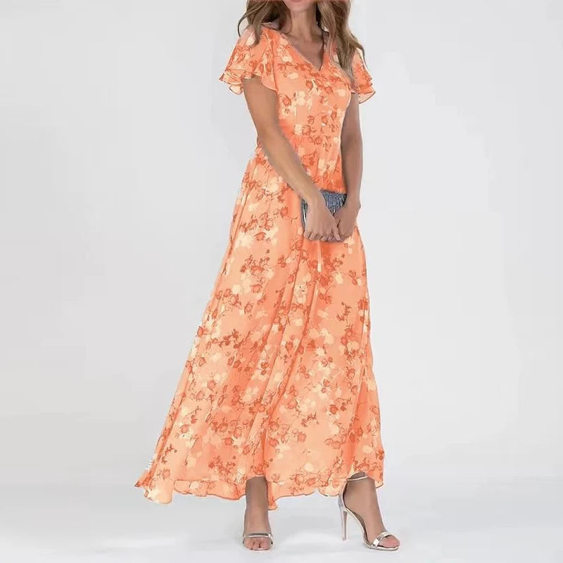 Chic Floral Chiffon Gown