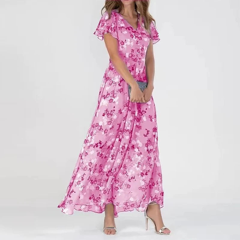 Chic Floral Chiffon Gown