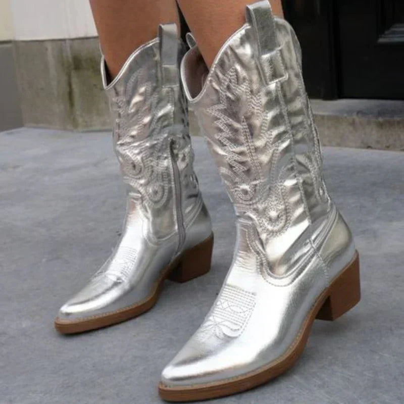 Chic Metallic Western Ankle Booties