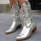 Chic Metallic Western Ankle Booties